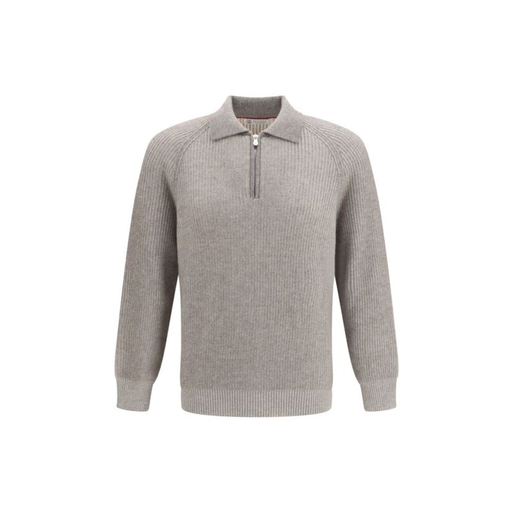 Brunello Cucinelli Men Cashmere Milano Stitch Polo Sweater With Zip